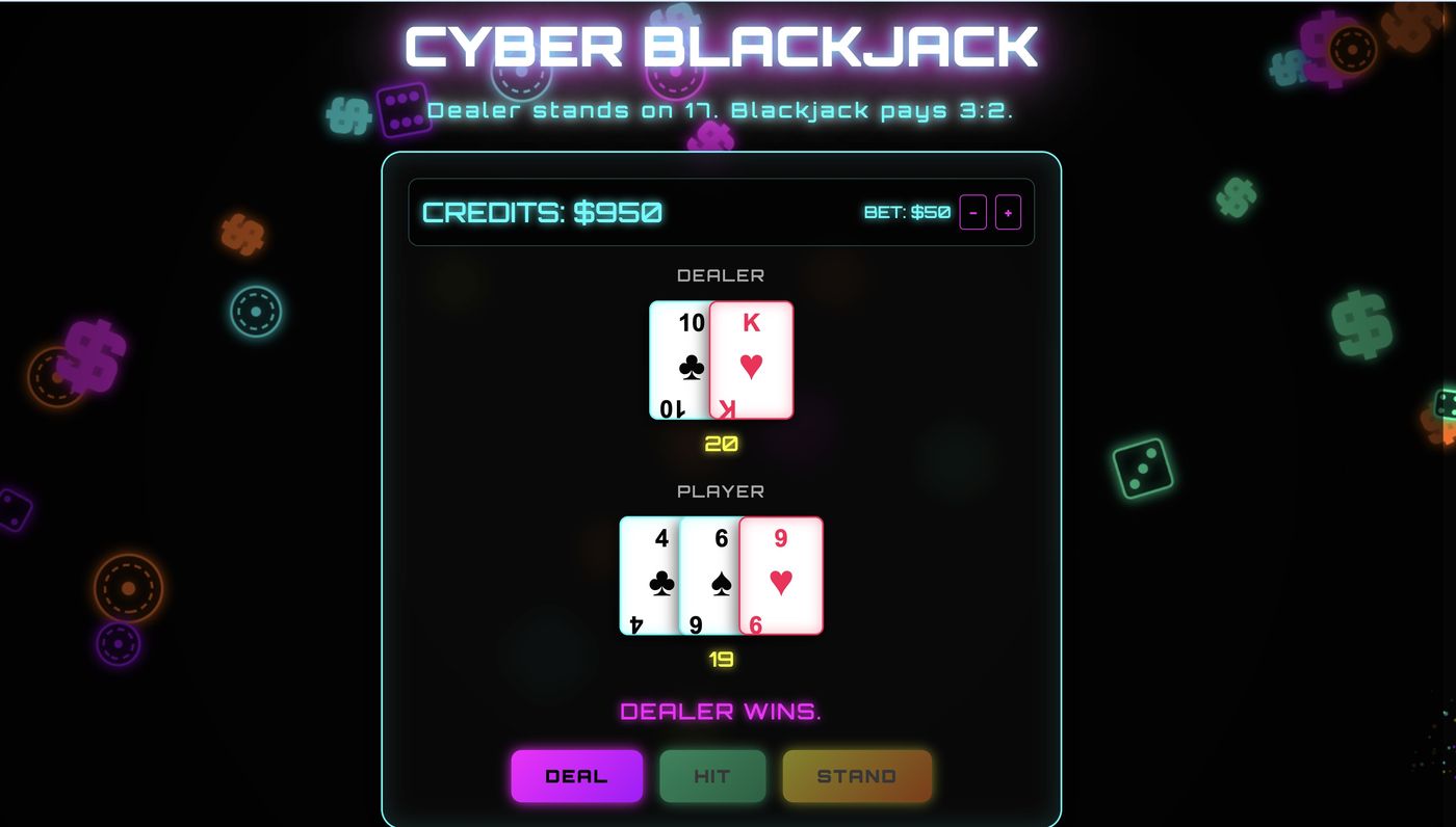 Mrs. Poe's Parlay Plays — Cyber Blackjack mini-game