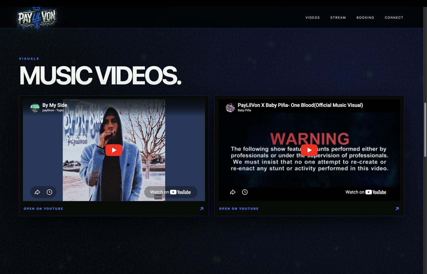 PayLilVon — music videos page