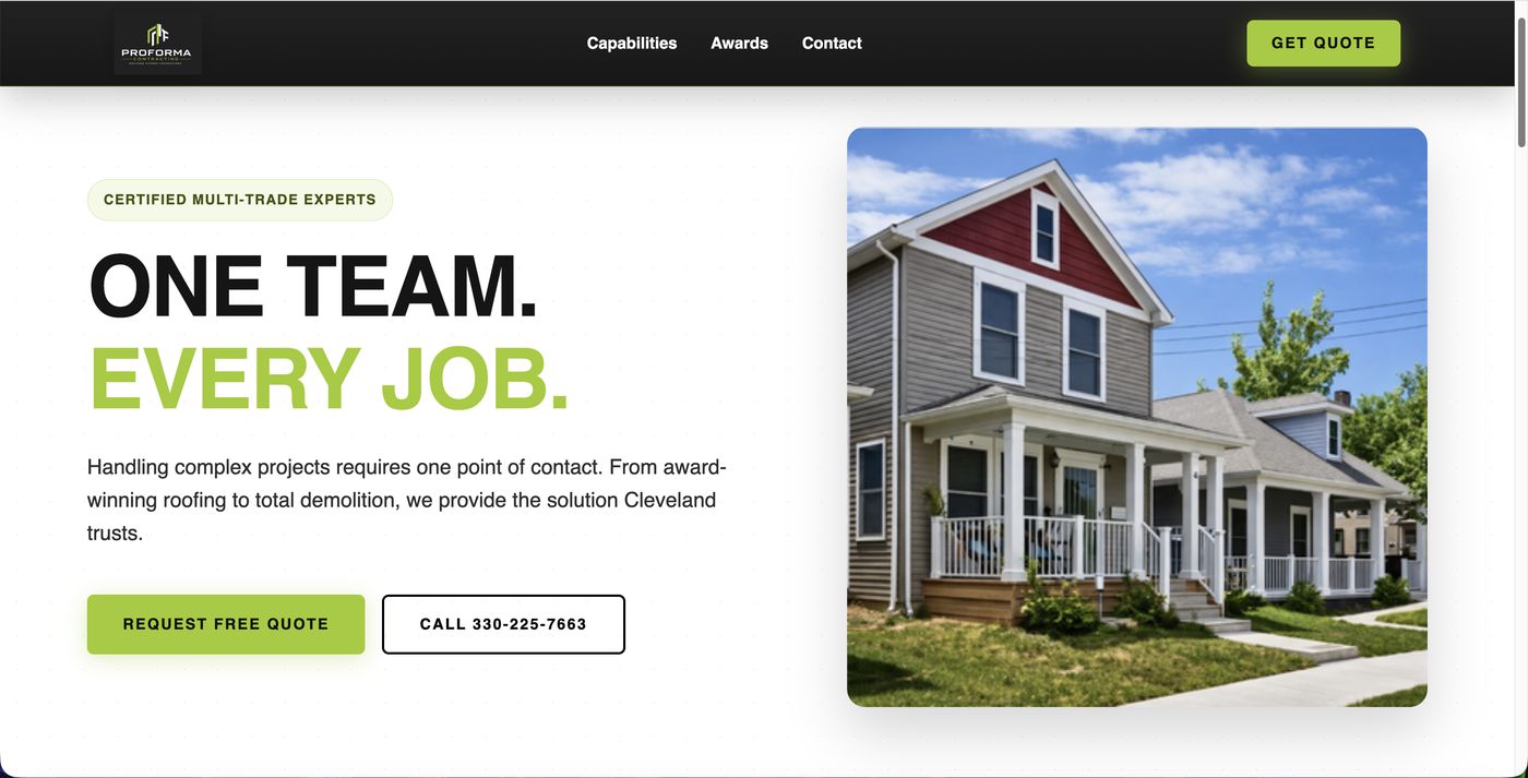 ProForma Contracting website by Dani Mac Studio