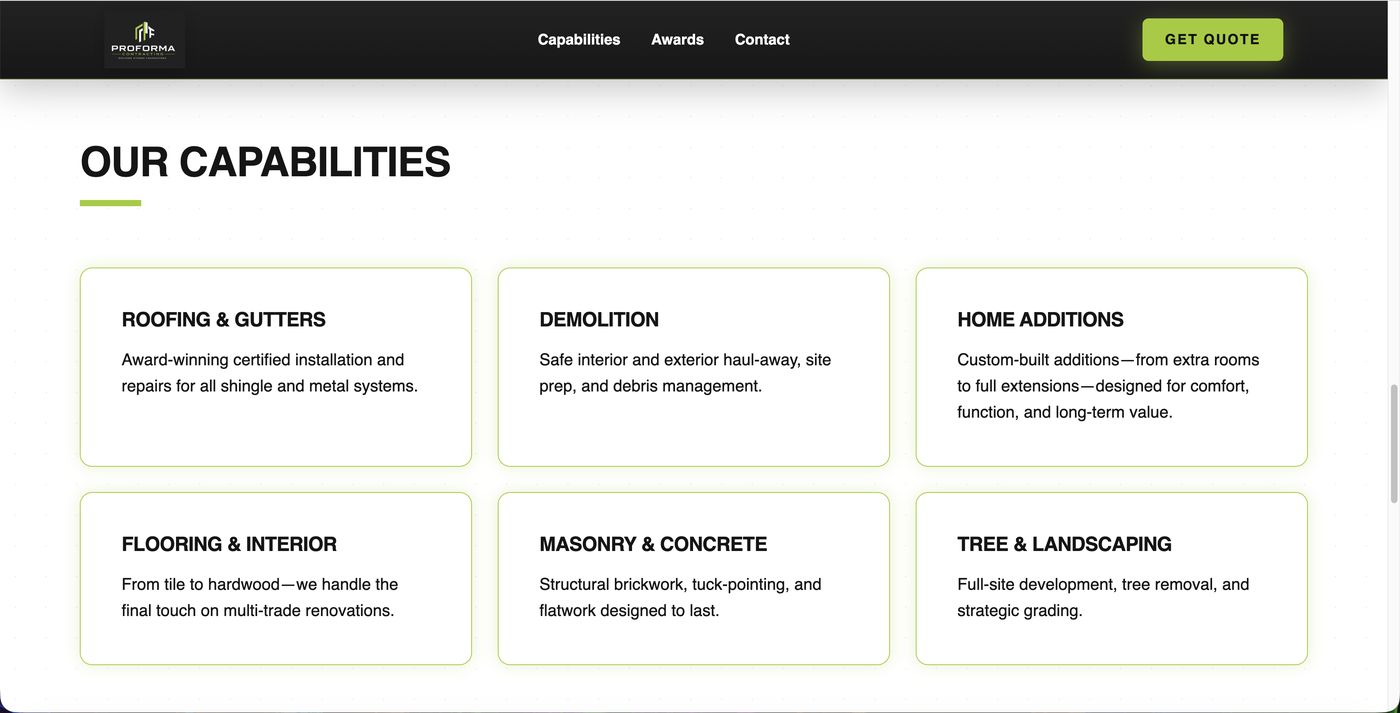 ProForma Contracting — capabilities page