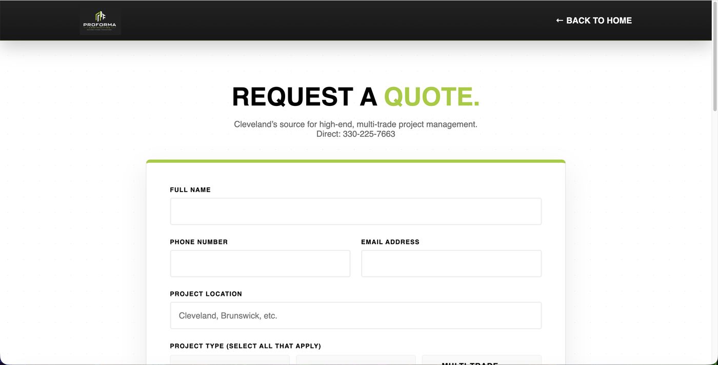 ProForma Contracting — quote request form